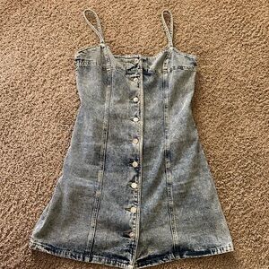 Denim mini dress buttons medium NEW